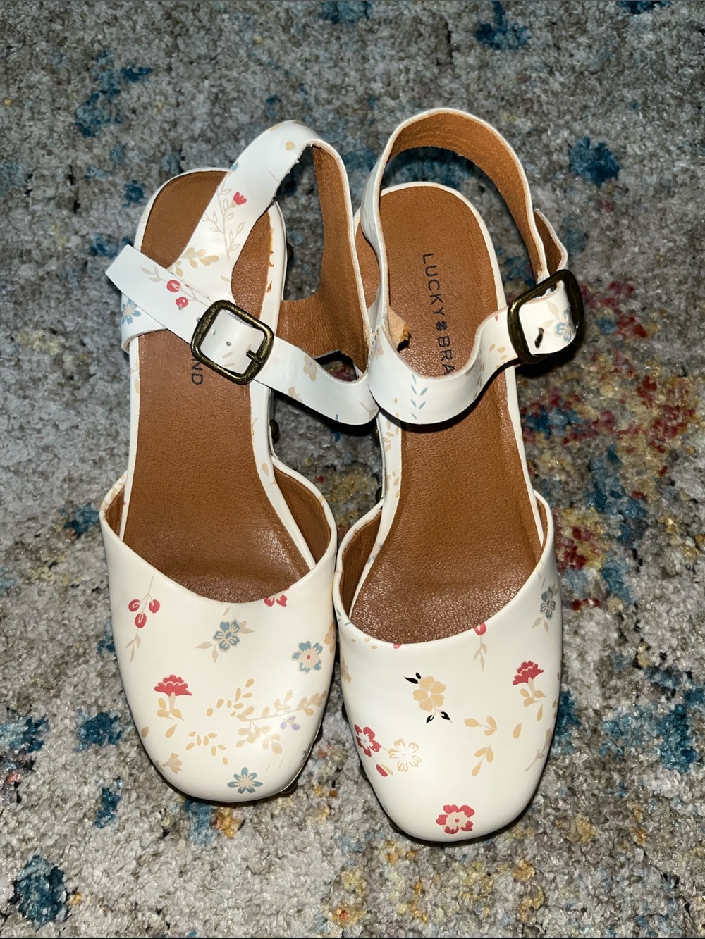 Lucky Brand Cream Floral Slingback Heels